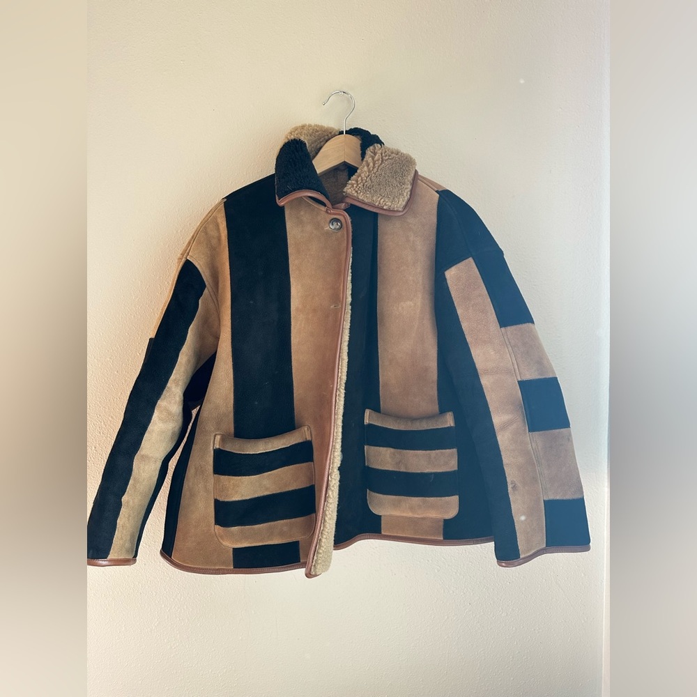 Cawley Studio Avis Sheepskin Stripe Jacket Coat S Handmade in England